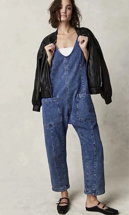 Free People Denim - Free People We the Free High Roller Jumpsuit overall denim jeans Sz M Lagenlook